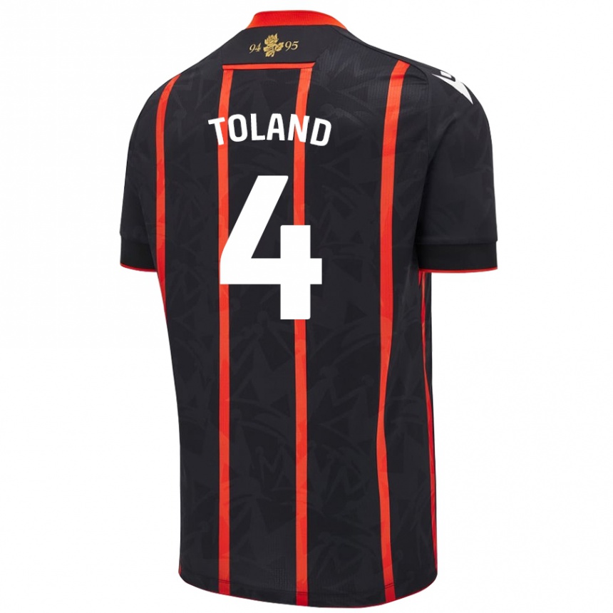 Kids Football Tyler Toland #4 Black Red Away Jersey 2024/25 T-Shirt Nz