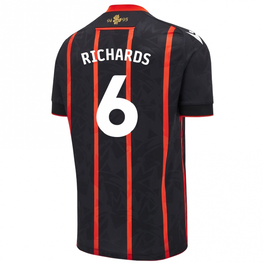 Kids Football Jade Richards #6 Black Red Away Jersey 2024/25 T-Shirt Nz