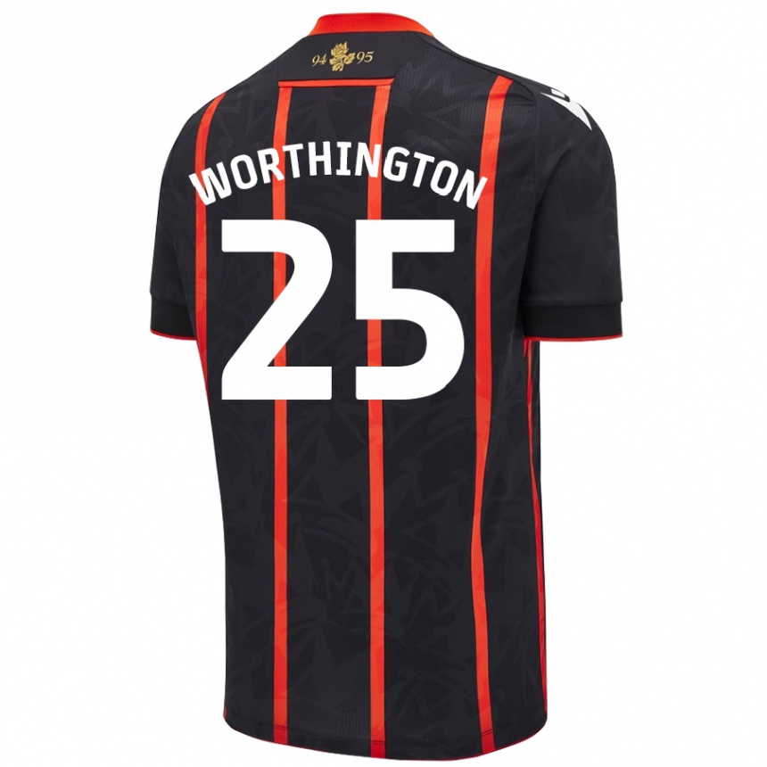 Kids Football Nicola Worthington #25 Black Red Away Jersey 2024/25 T-Shirt Nz