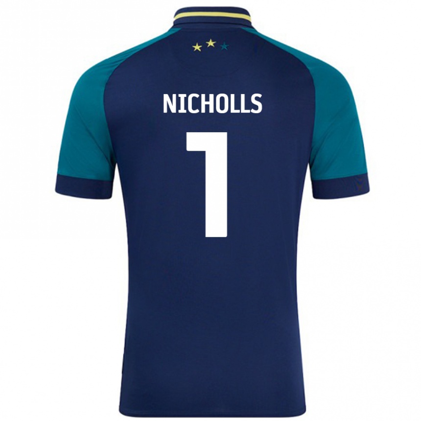 Kids Football Lee Nicholls #1 Navy Dark Green Away Jersey 2024/25 T-Shirt Nz