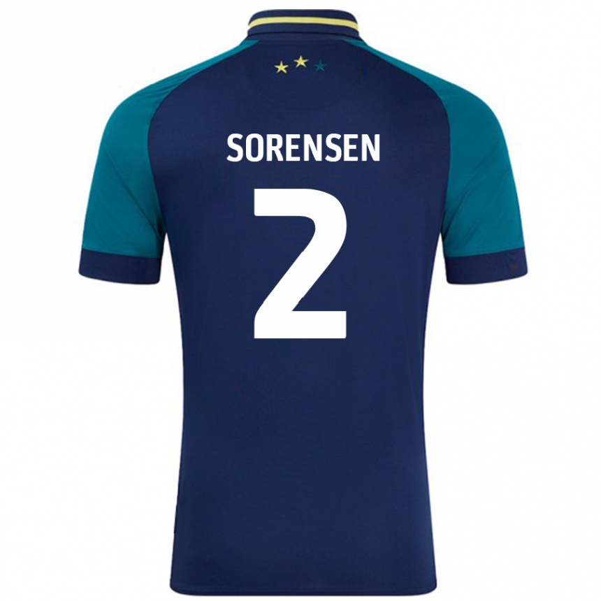 Kids Football Lasse Sörensen #2 Navy Dark Green Away Jersey 2024/25 T-Shirt Nz