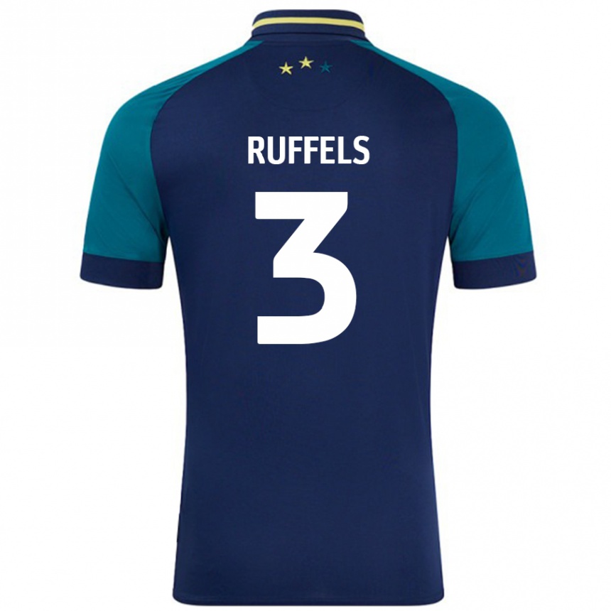 Kids Football Josh Ruffels #3 Navy Dark Green Away Jersey 2024/25 T-Shirt Nz