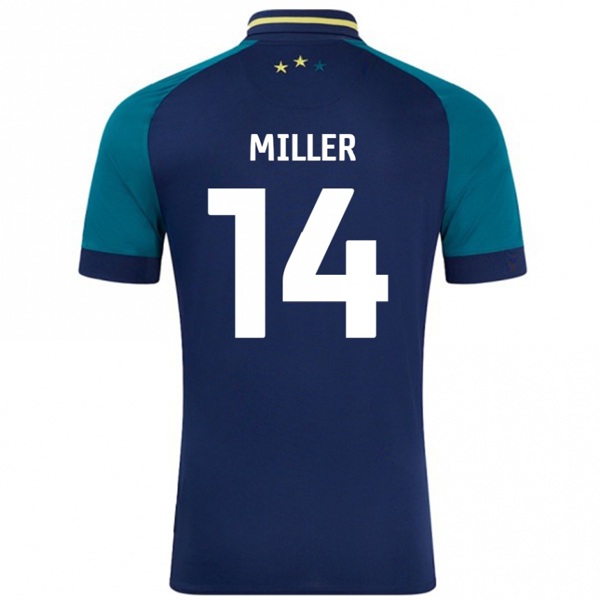 Kids Football Mickel Miller #14 Navy Dark Green Away Jersey 2024/25 T-Shirt Nz