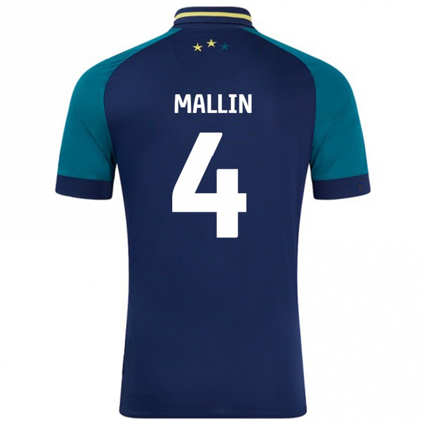 Kids Football Kate Mallin #4 Navy Dark Green Away Jersey 2024/25 T-Shirt Nz