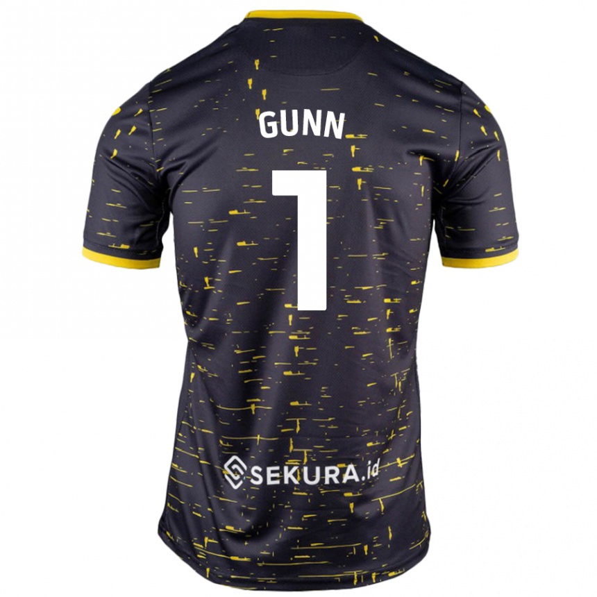 Kids Football Angus Gunn #1 Black Yellow Away Jersey 2024/25 T-Shirt Nz