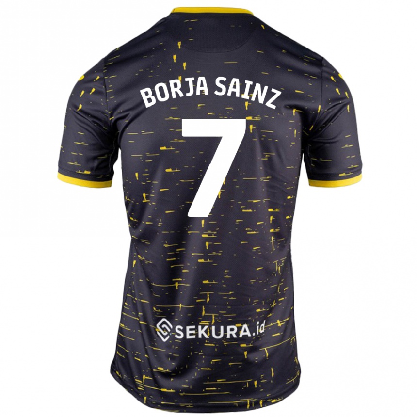 Kids Football Borja Sainz #7 Black Yellow Away Jersey 2024/25 T-Shirt Nz