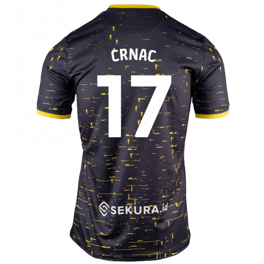 Kids Football Ante Crnac #17 Black Yellow Away Jersey 2024/25 T-Shirt Nz