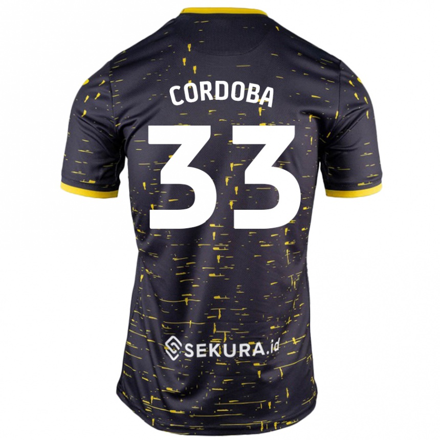 Kids Football José Córdoba #33 Black Yellow Away Jersey 2024/25 T-Shirt Nz