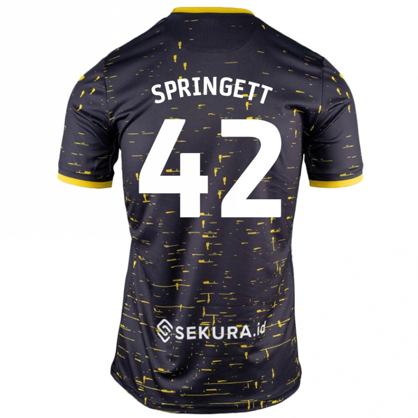 Kids Football Tony Springett #42 Black Yellow Away Jersey 2024/25 T-Shirt Nz