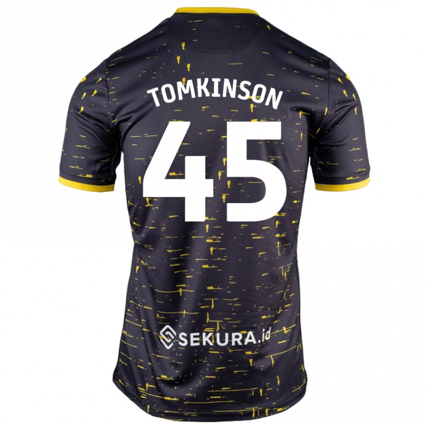 Kids Football Jonathan Tomkinson #45 Black Yellow Away Jersey 2024/25 T-Shirt Nz