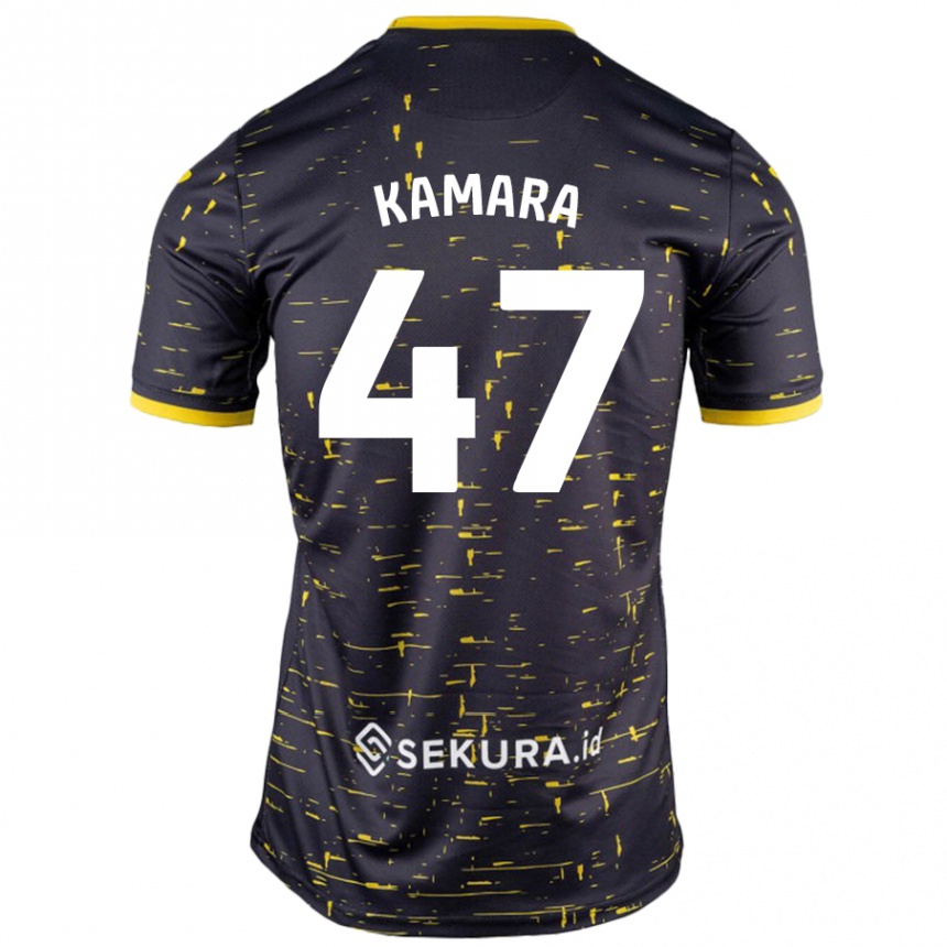 Kids Football Abu Kamara #47 Black Yellow Away Jersey 2024/25 T-Shirt Nz