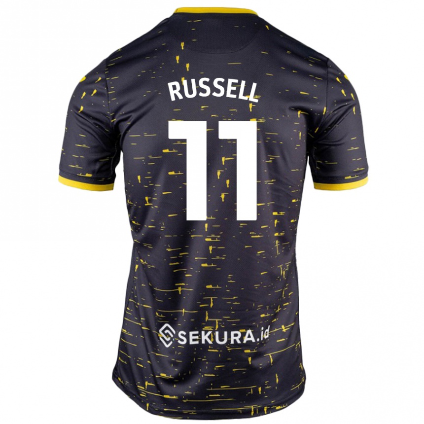 Kids Football Rebecca Russell #11 Black Yellow Away Jersey 2024/25 T-Shirt Nz