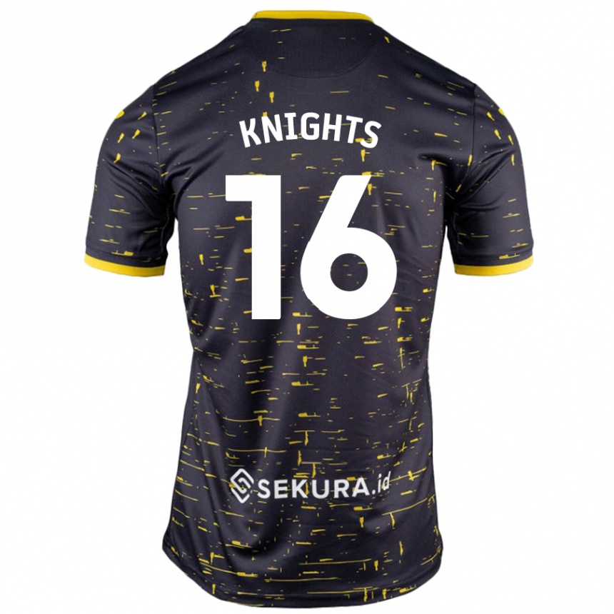 Kids Football Katie Knights #16 Black Yellow Away Jersey 2024/25 T-Shirt Nz