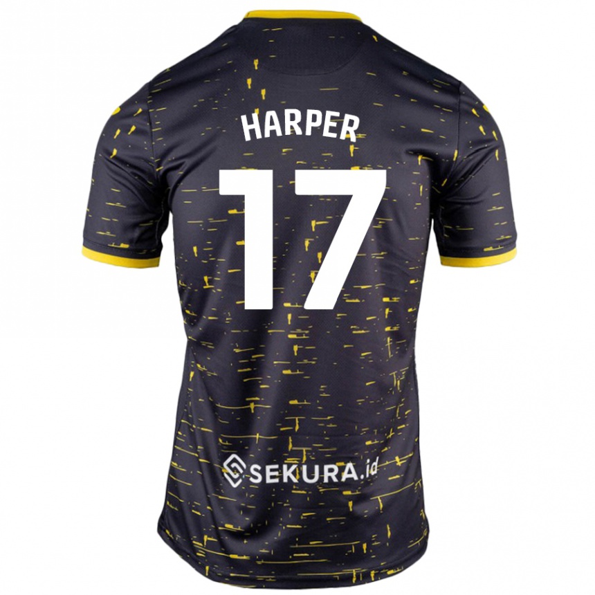 Kids Football Jess Harper #17 Black Yellow Away Jersey 2024/25 T-Shirt Nz