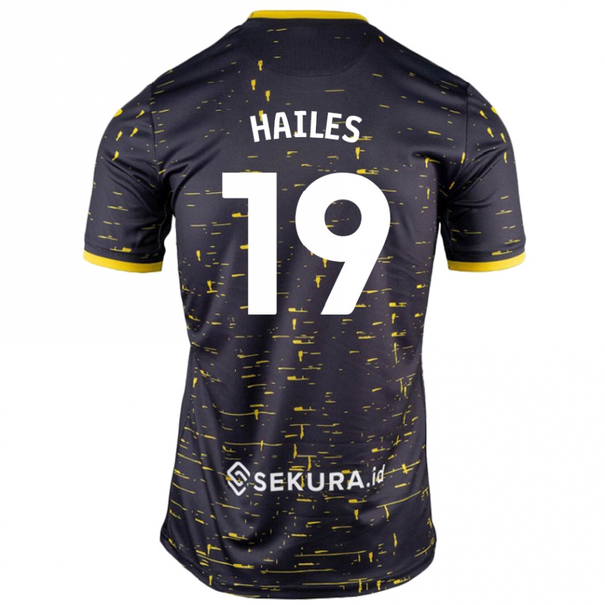 Kids Football Lauren Hailes #19 Black Yellow Away Jersey 2024/25 T-Shirt Nz