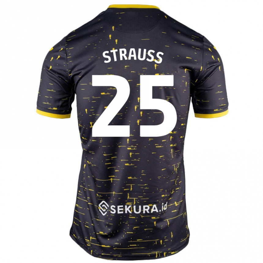 Kids Football Hope Strauss #25 Black Yellow Away Jersey 2024/25 T-Shirt Nz