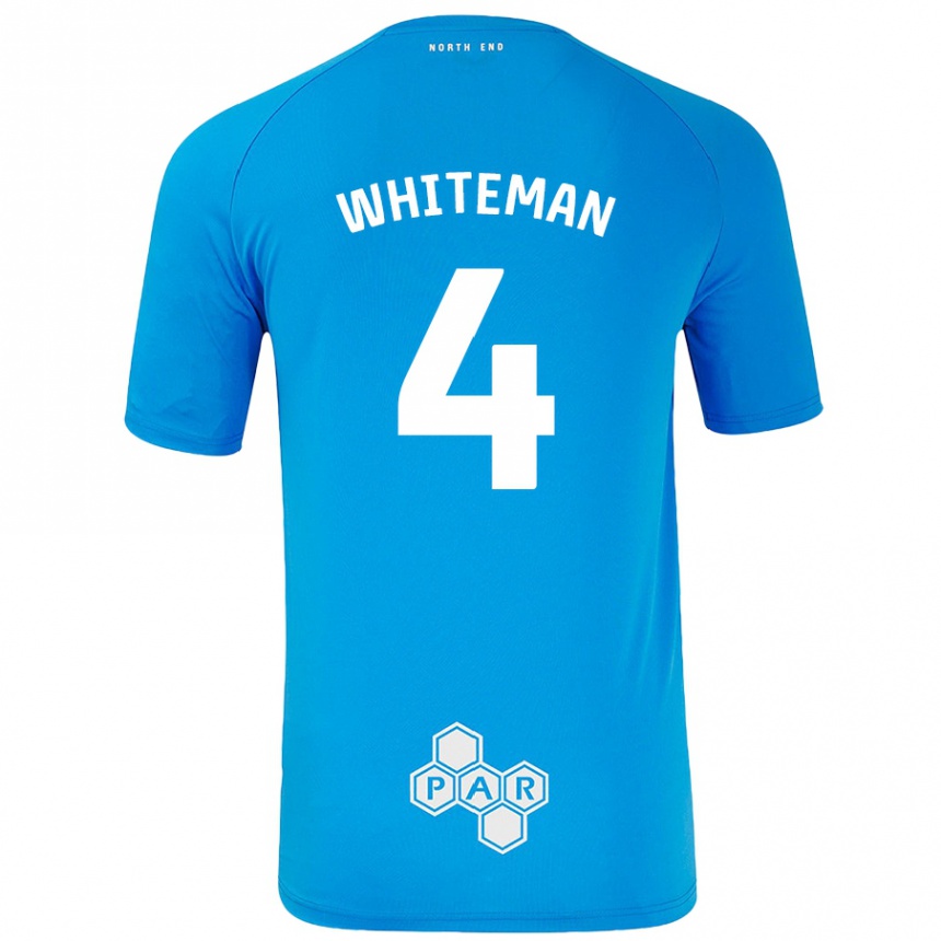 Kids Football Ben Whiteman #4 Sky Blue Away Jersey 2024/25 T-Shirt Nz