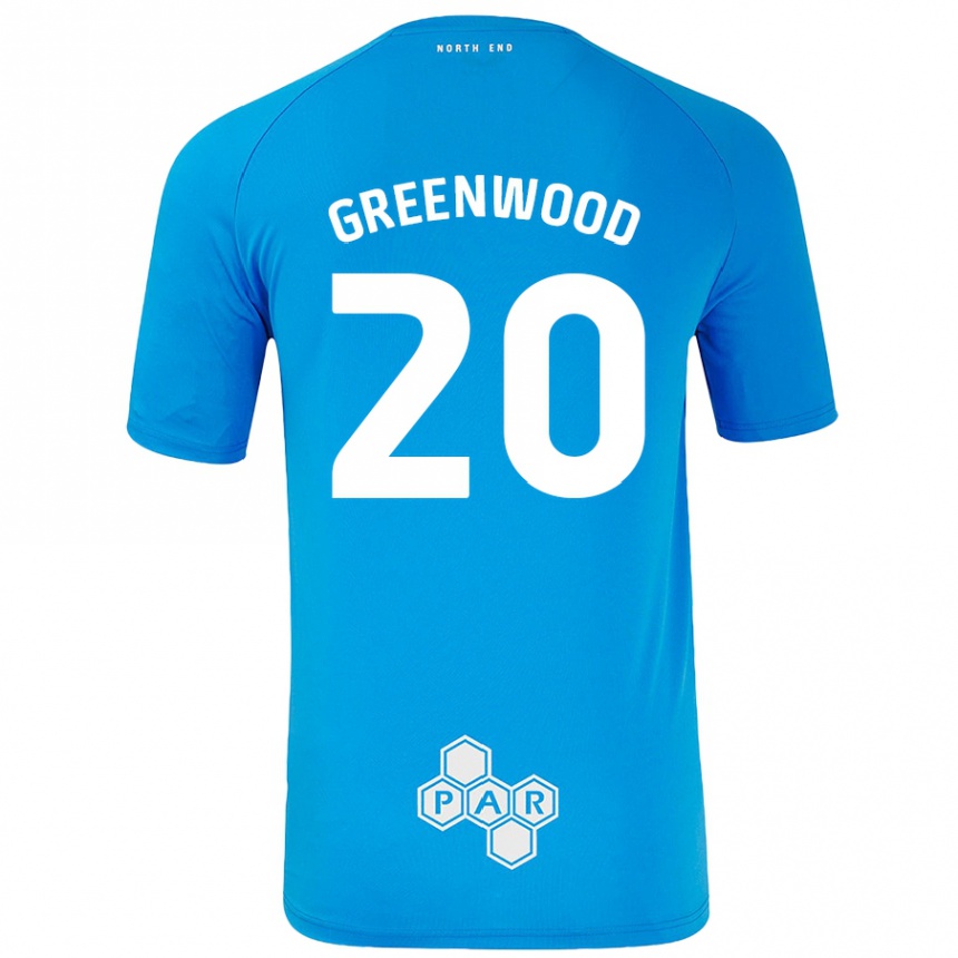 Kids Football Sam Greenwood #20 Sky Blue Away Jersey 2024/25 T-Shirt Nz