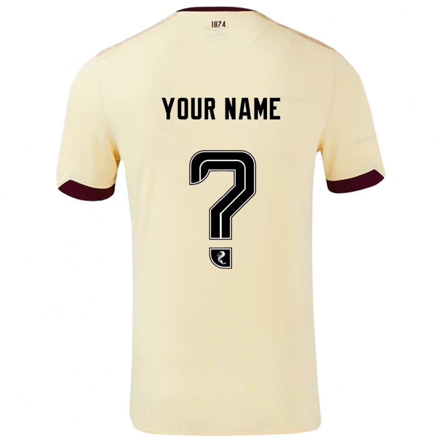 Kids Football Your Name #0 Cream Burgundy Away Jersey 2024/25 T-Shirt Nz