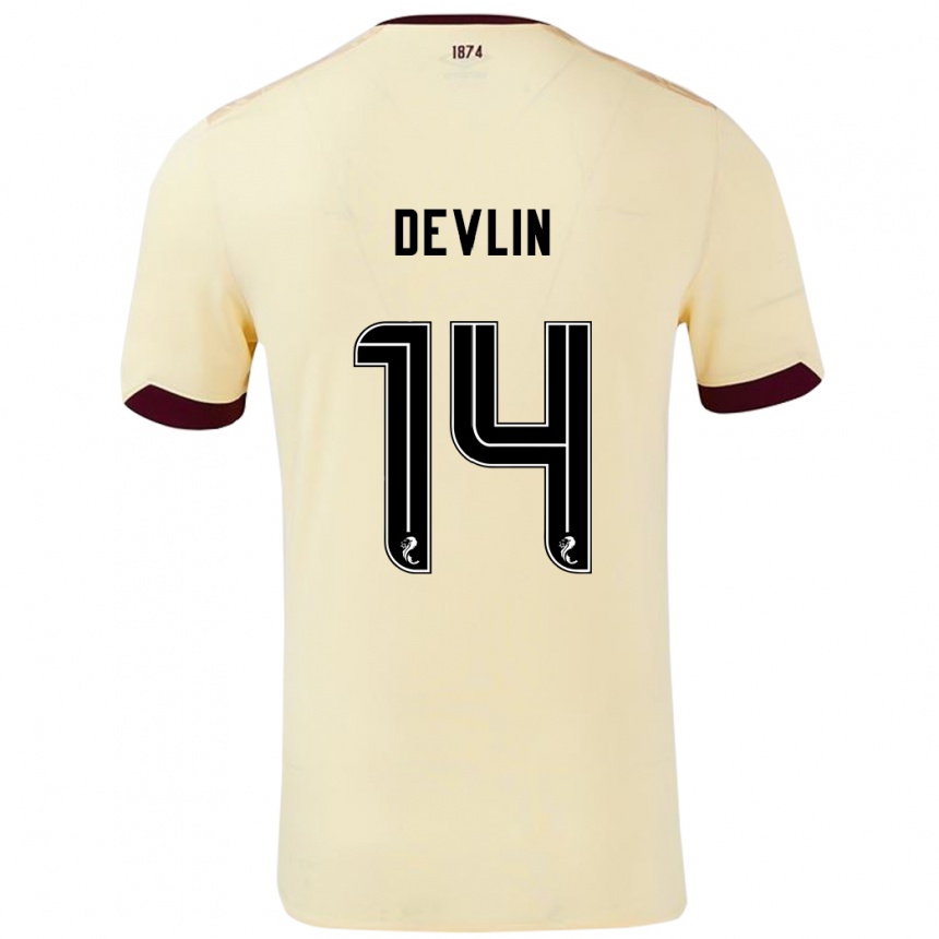 Kids Football Cammy Devlin #14 Cream Burgundy Away Jersey 2024/25 T-Shirt Nz