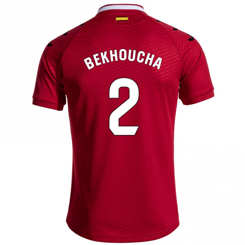 Kids Football Ismael Bekhoucha #2 Dark Red Away Jersey 2024/25 T-Shirt Nz