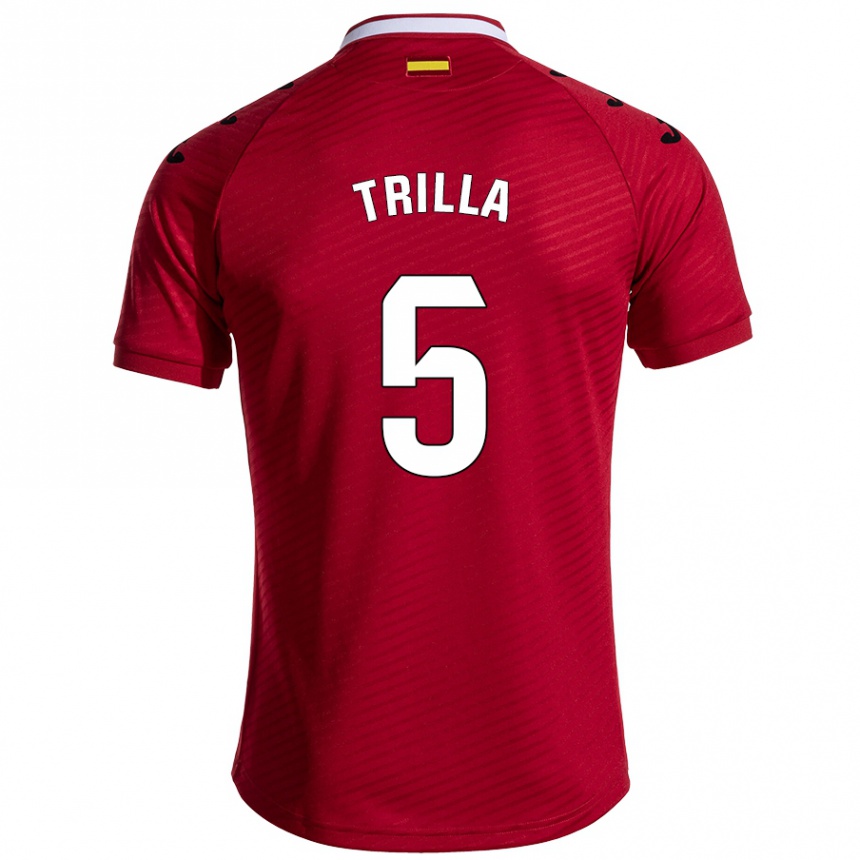 Kids Football Guillem Trilla #5 Dark Red Away Jersey 2024/25 T-Shirt Nz