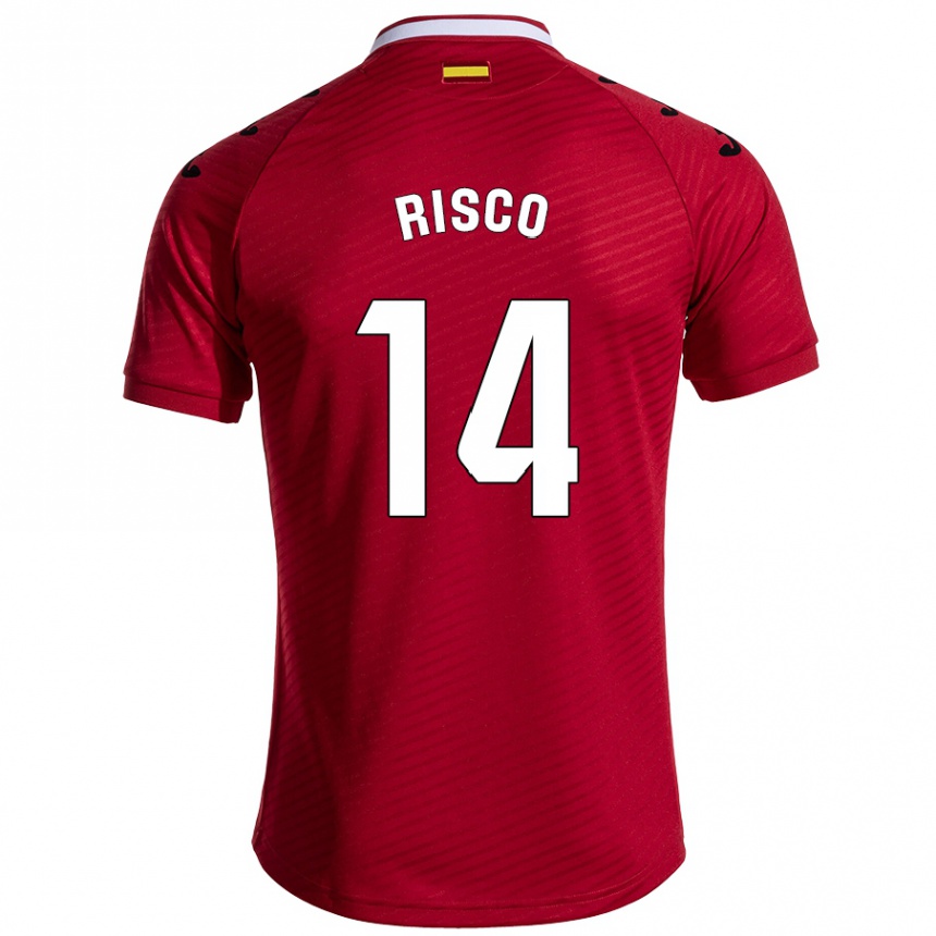 Kids Football Alberto Risco #14 Dark Red Away Jersey 2024/25 T-Shirt Nz