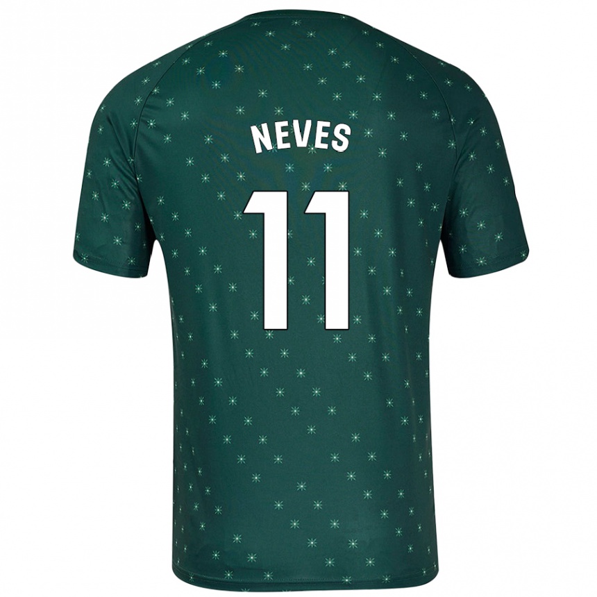 Kids Football Hugo Neves #11 Dark Green Away Jersey 2024/25 T-Shirt Nz