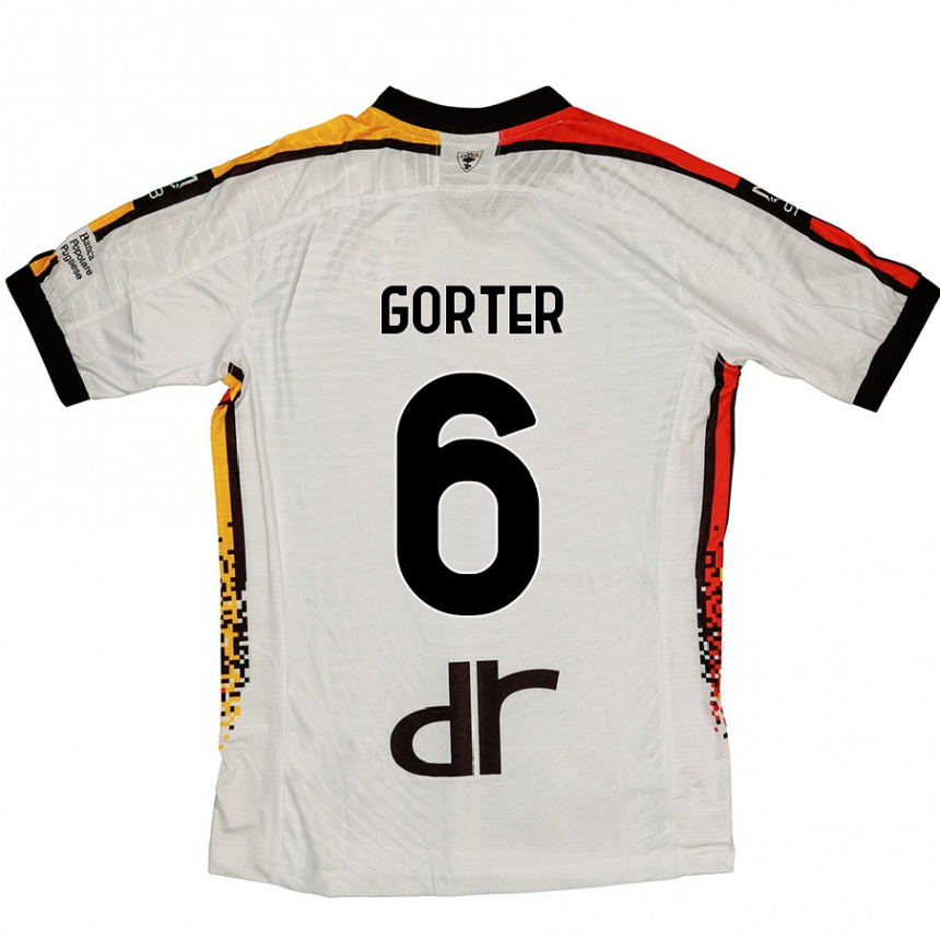 Kids Football Olaf Gorter #6 White Black Away Jersey 2024/25 T-Shirt Nz