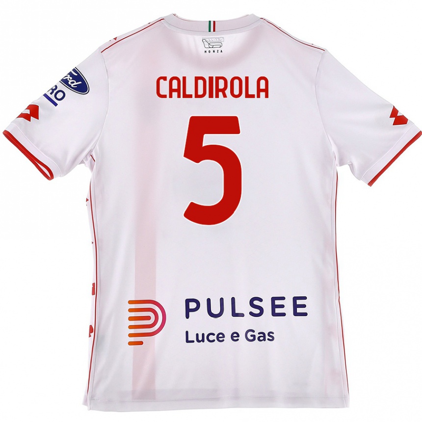 Kids Football Luca Caldirola #5 White Red Away Jersey 2024/25 T-Shirt Nz