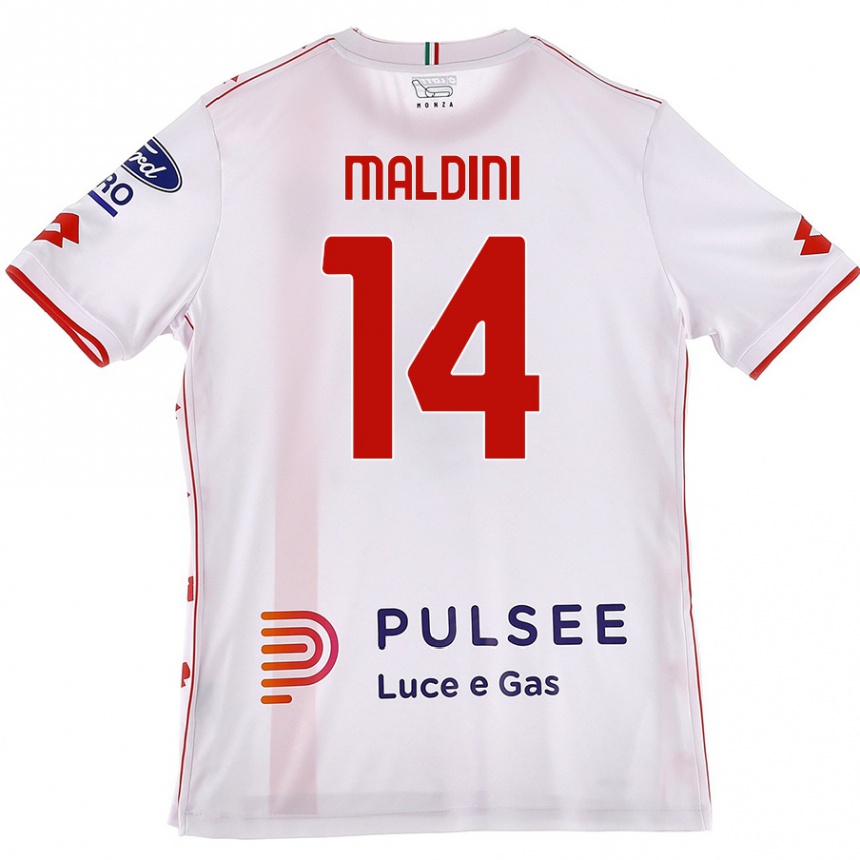 Kids Football Daniel Maldini #14 White Red Away Jersey 2024/25 T-Shirt Nz