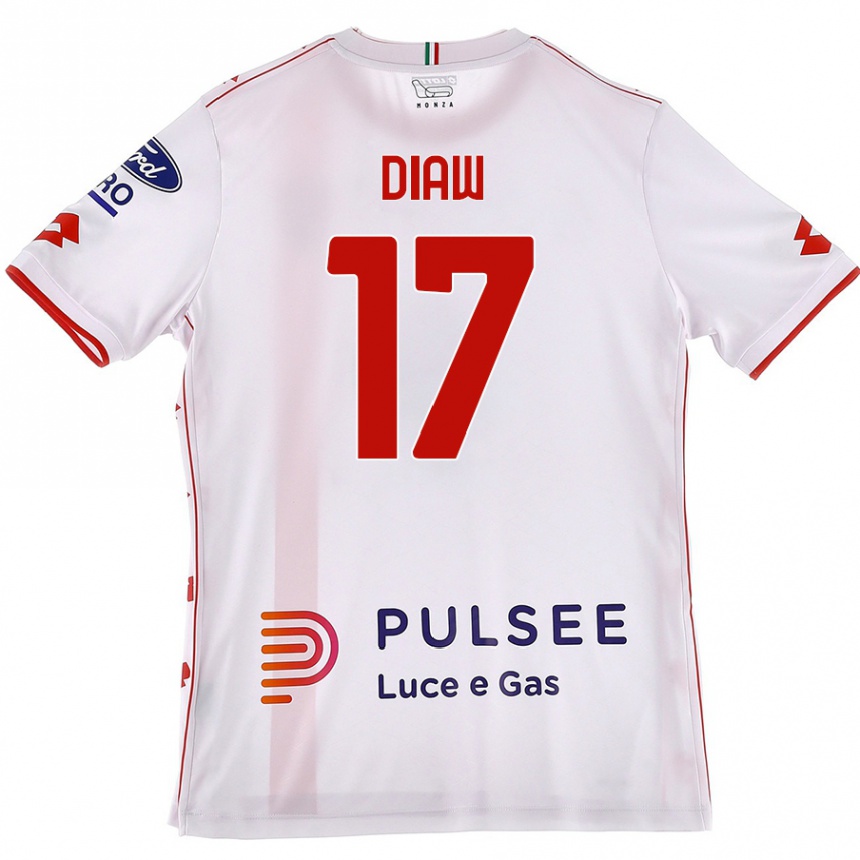 Kids Football Davide Diaw #17 White Red Away Jersey 2024/25 T-Shirt Nz