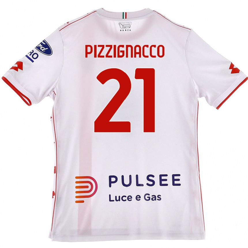 Kids Football Semuel Pizzignacco #21 White Red Away Jersey 2024/25 T-Shirt Nz