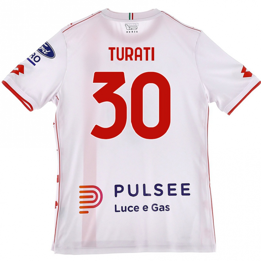 Kids Football Stefano Turati #30 White Red Away Jersey 2024/25 T-Shirt Nz