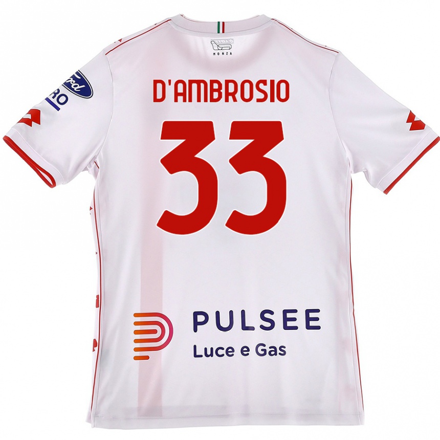 Kids Football Danilo D'ambrosio #33 White Red Away Jersey 2024/25 T-Shirt Nz