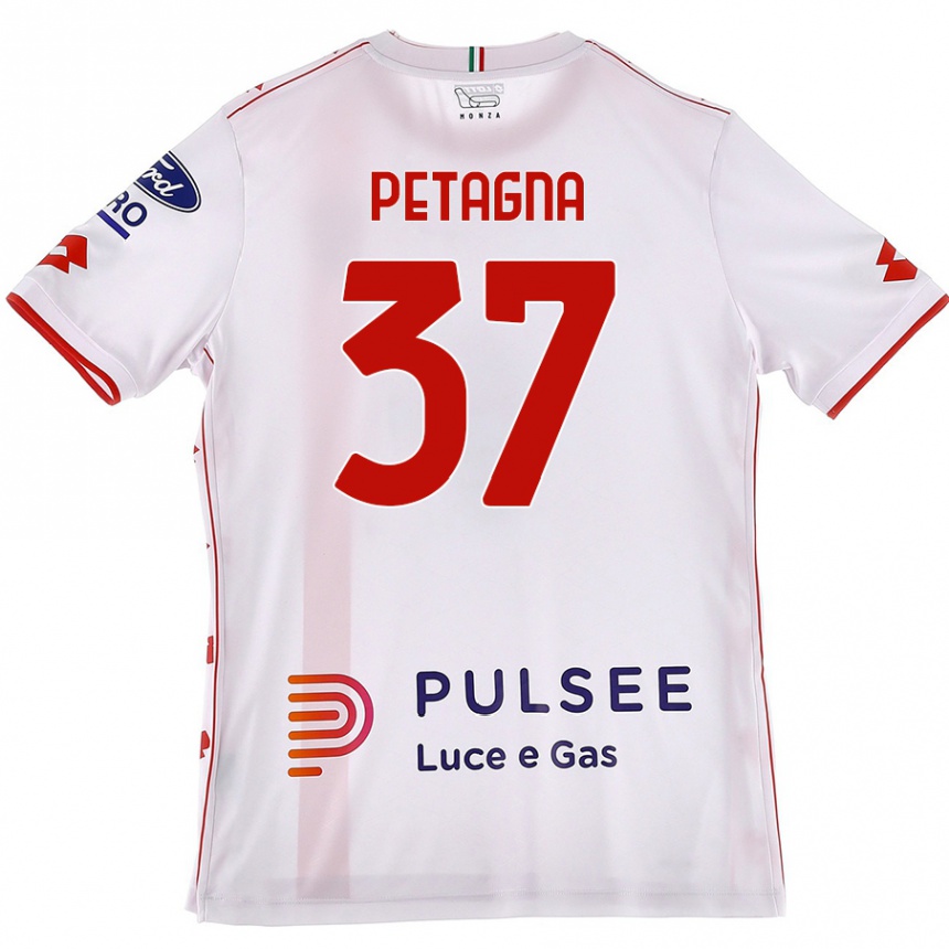 Kids Football Andrea Petagna #37 White Red Away Jersey 2024/25 T-Shirt Nz