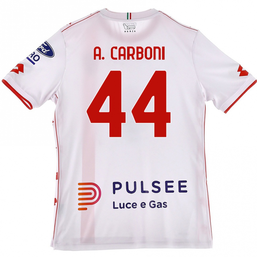 Kids Football Andrea Carboni #44 White Red Away Jersey 2024/25 T-Shirt Nz