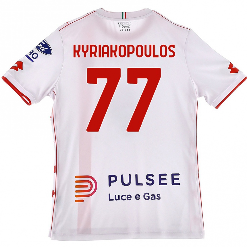 Kids Football Georgios Kyriakopoulos #77 White Red Away Jersey 2024/25 T-Shirt Nz