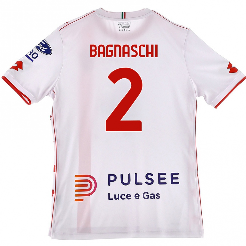 Kids Football Alessandro Bagnaschi #2 White Red Away Jersey 2024/25 T-Shirt Nz