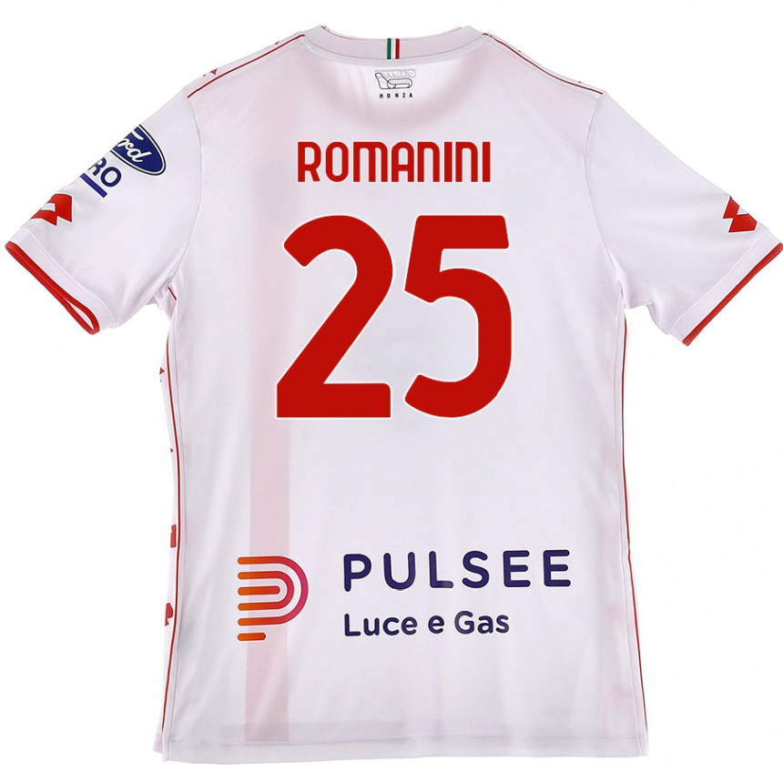 Kids Football Andrea Romanini #25 White Red Away Jersey 2024/25 T-Shirt Nz