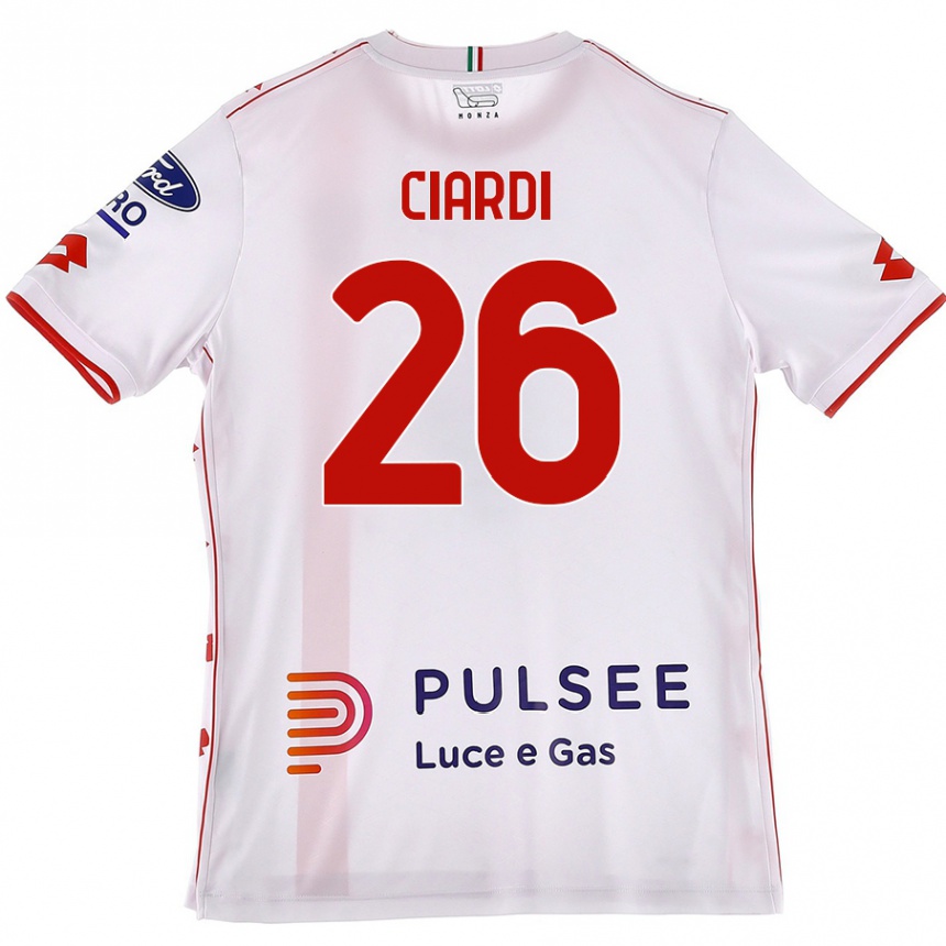 Kids Football Tommaso Ciardi #26 White Red Away Jersey 2024/25 T-Shirt Nz