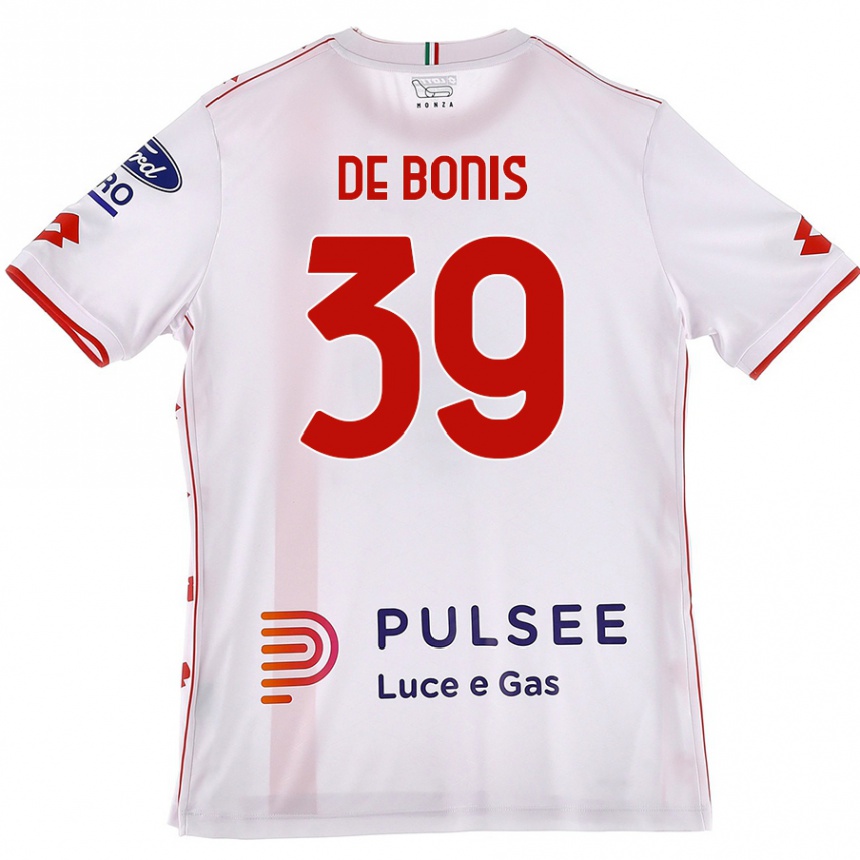 Kids Football Andrea De Bonis #39 White Red Away Jersey 2024/25 T-Shirt Nz