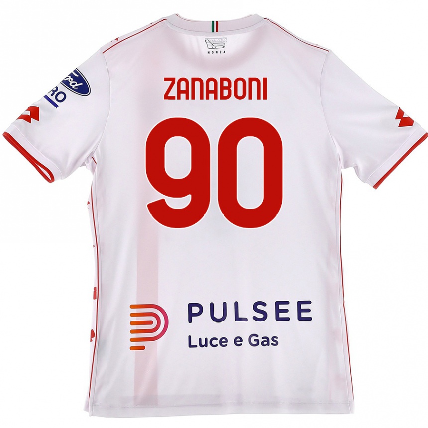 Kids Football Emanuele Zanaboni #90 White Red Away Jersey 2024/25 T-Shirt Nz