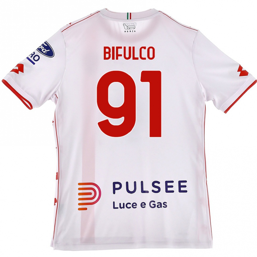 Kids Football Davide Bifulco #91 White Red Away Jersey 2024/25 T-Shirt Nz