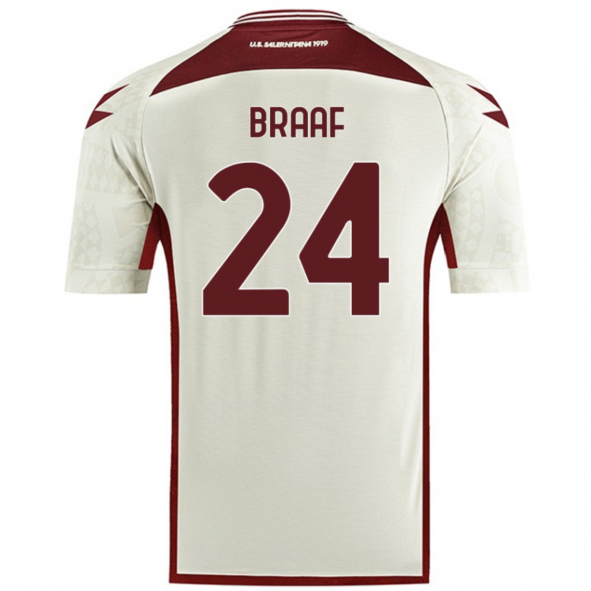 Kids Football Jayden Braaf #24 Cream Color Away Jersey 2024/25 T-Shirt Nz