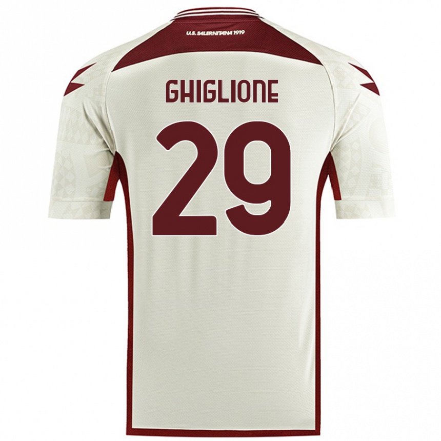 Kids Football Paolo Ghiglione #29 Cream Color Away Jersey 2024/25 T-Shirt Nz