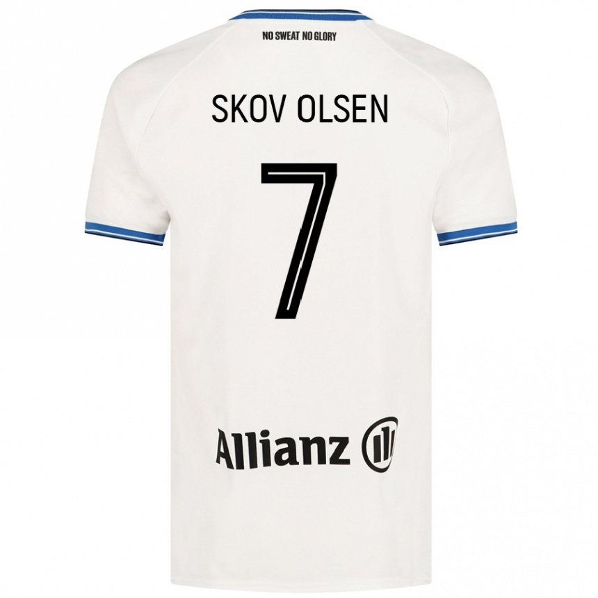 Kids Football Andreas Skov Olsen #7 White Away Jersey 2024/25 T-Shirt Nz