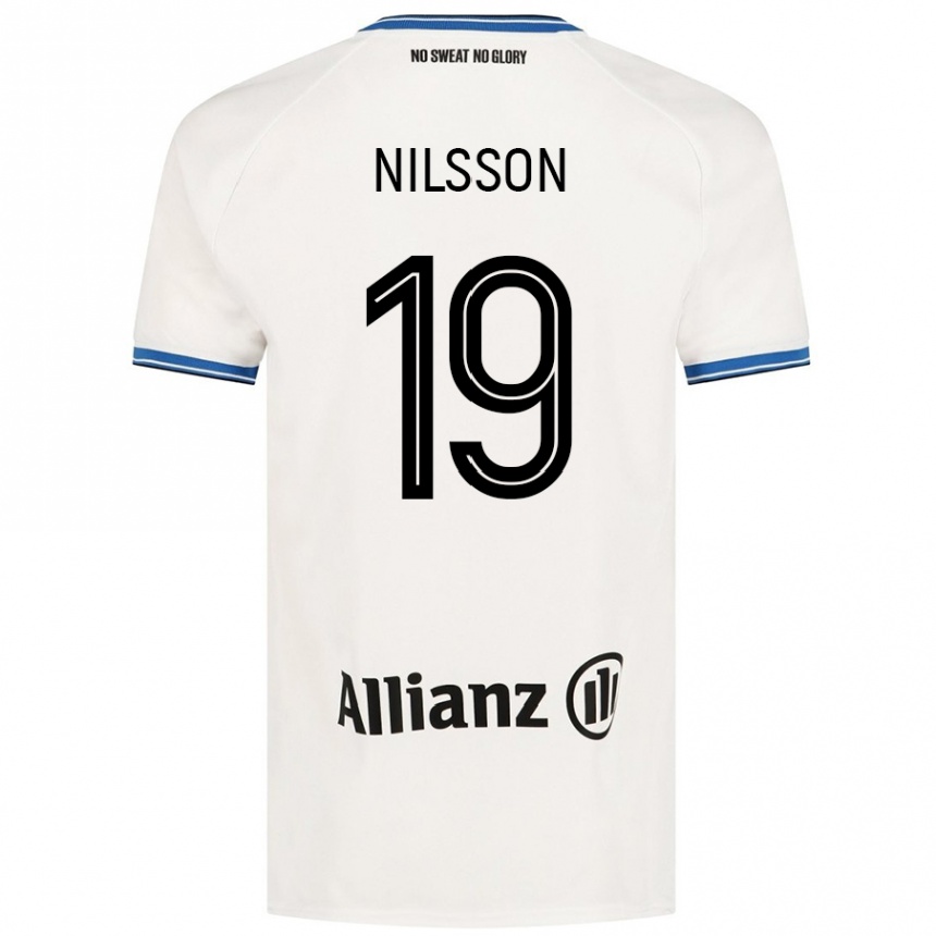 Kids Football Gustaf Nilsson #19 White Away Jersey 2024/25 T-Shirt Nz