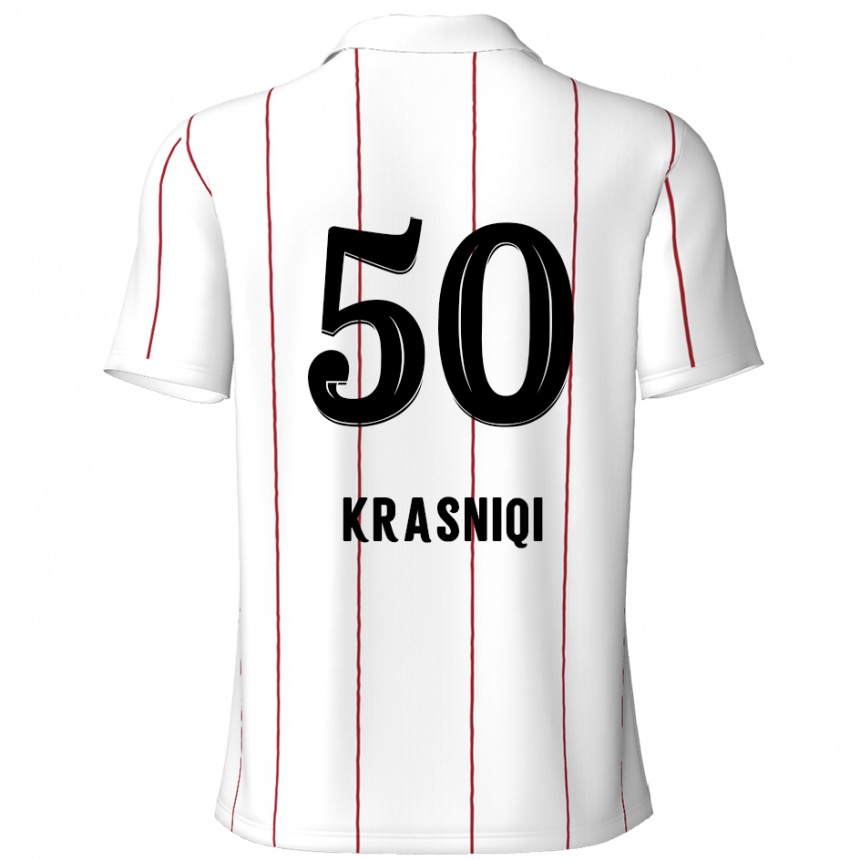 Kids Football Laurit Krasniqi #50 White Black Away Jersey 2024/25 T-Shirt Nz