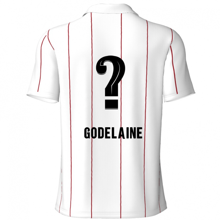 Kids Football Jeff Godelaine #0 White Black Away Jersey 2024/25 T-Shirt Nz